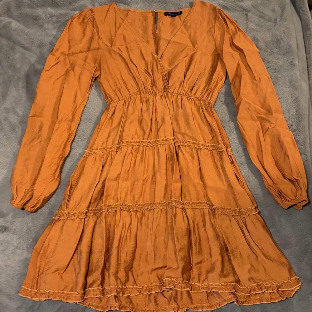 Elegant Rust Orange Long-Sleeve Dress